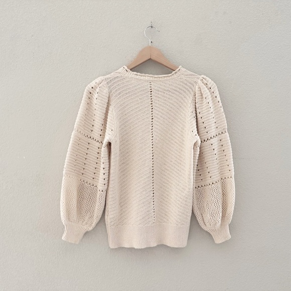 A.L.C. Intarsia Knit Sweater Crochet Cotton Pullover Puff Classic Minimalist XS - Picture 6 of 14
